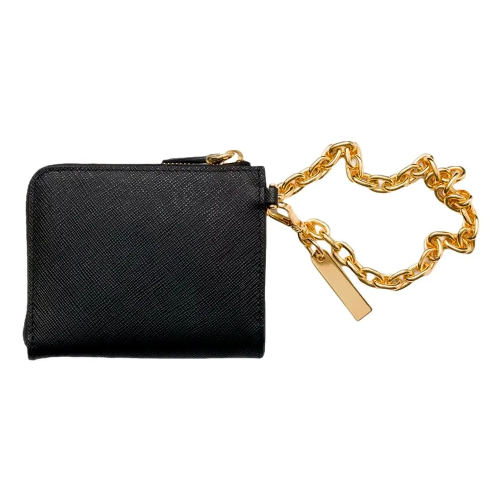 Prada Black Saffiano Leather Small Zip Wallet with Chain Black Leather Never worn - Back View