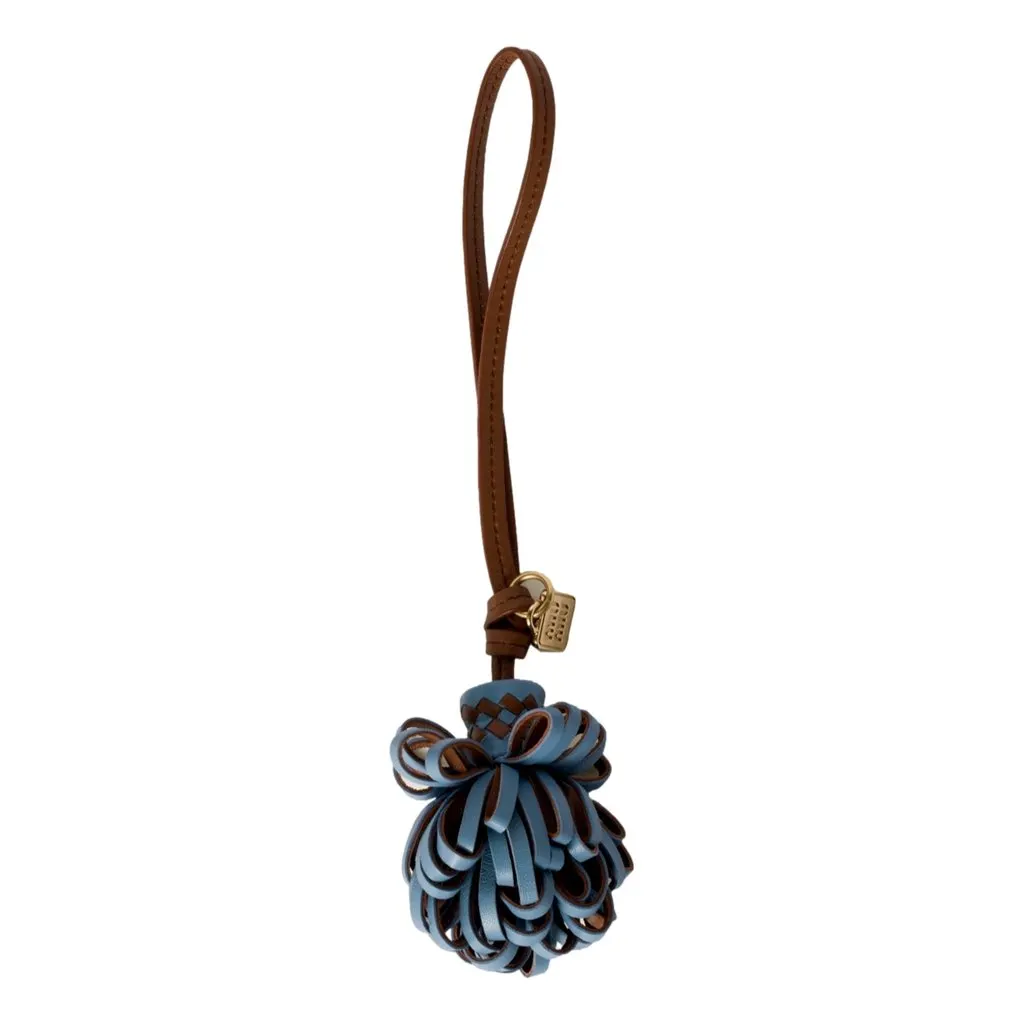 Miu Miu Trick Nappa Leather Pompom Bag Charm in Blue and Brown with Gold Hardware Brown Leather Never worn - Front View