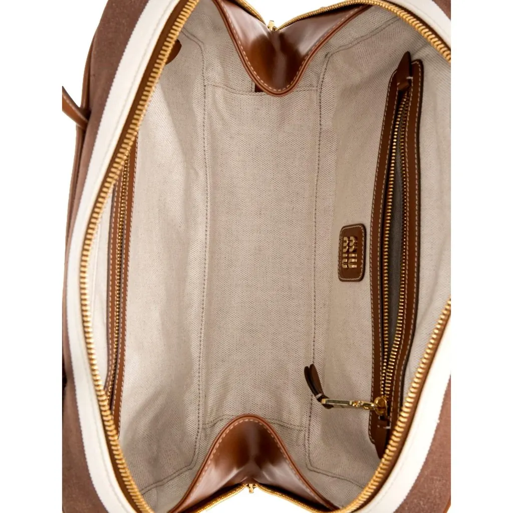 Miu Miu Brown White Striped Canvas Calfskin Large Beau Bag Brown Canvas Never worn - Back View