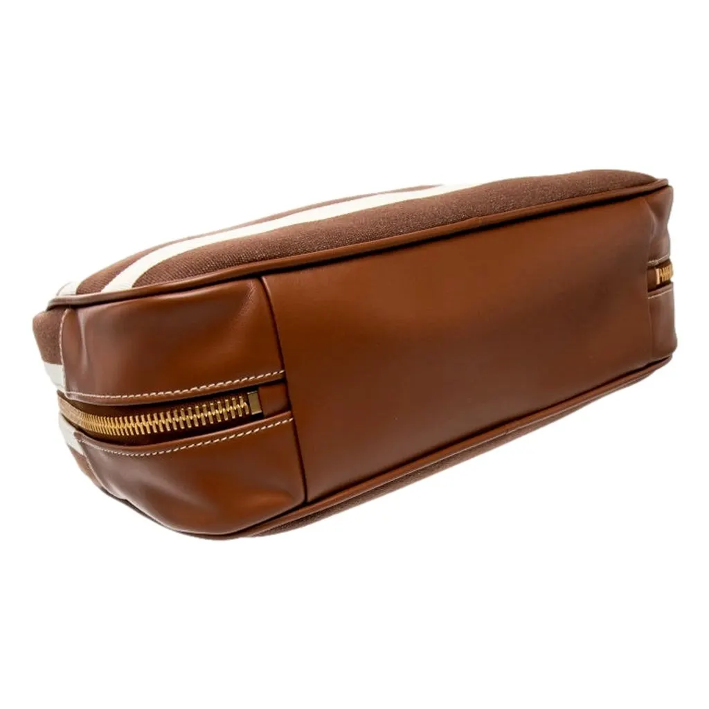 Miu Miu Brown White Striped Canvas Calfskin Large Beau Bag Brown Canvas Never worn - Box View