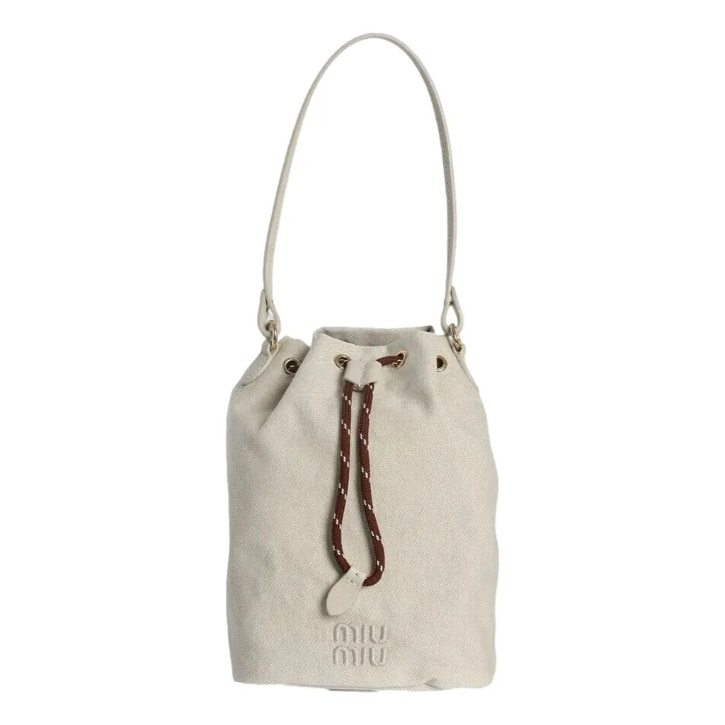 Miu Miu Gabardine Mini Bucket Bag in White Beige Leather Never worn - Front View