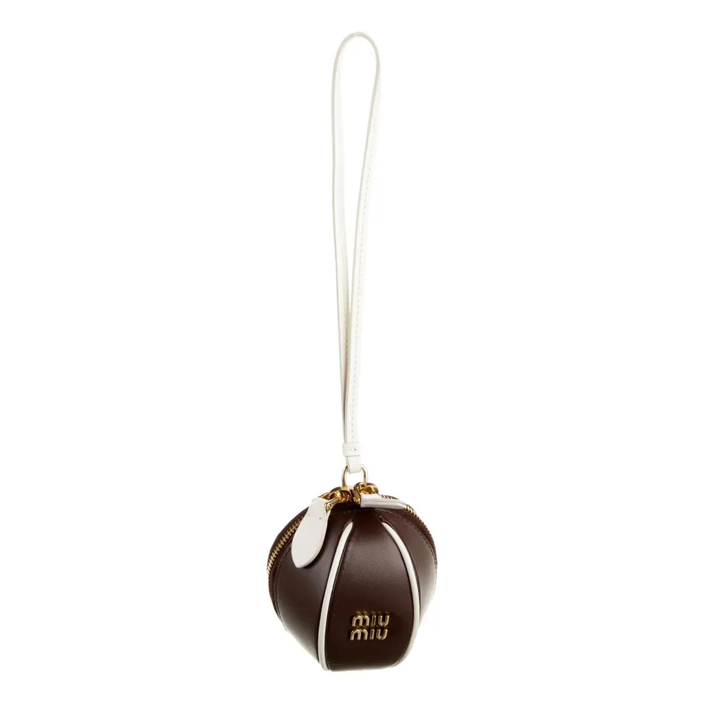 Miu Miu Baseball Leather Wristlet Pouch Brown White Gold-Tone Hardware Logo Brown Leather Never worn - Front View
