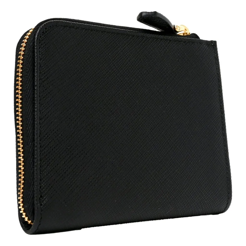 Prada Saffiano Nero Black Triangle Logo Zipper Card Holder Wallet Black Leather Never worn - Back View