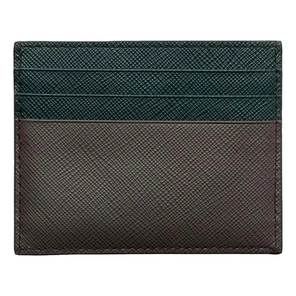 Prada Saffiano Dark Green Gray Leather Small Card Holder Wallet Green Leather Never worn - Back View