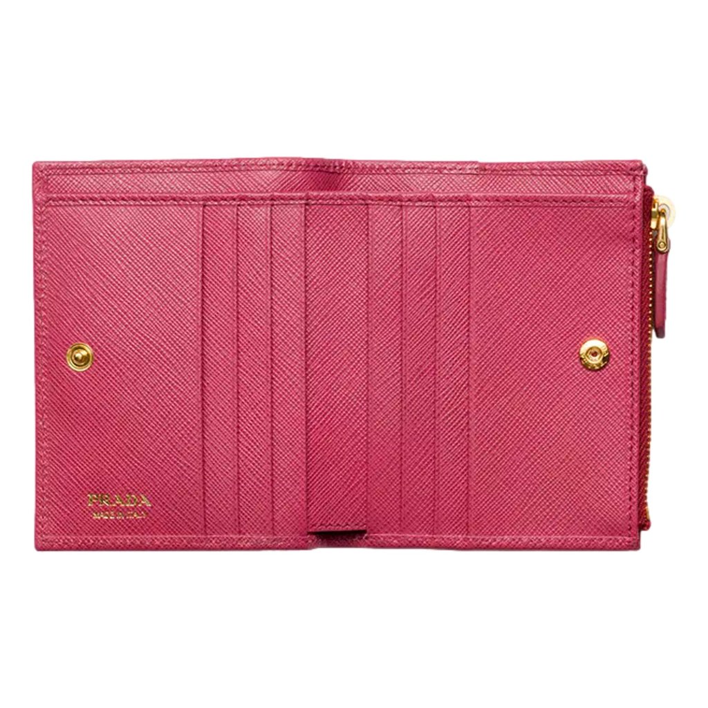 Prada Prada Saffiano Dark Pink Gold Snap Bifold Zip Coin Poc