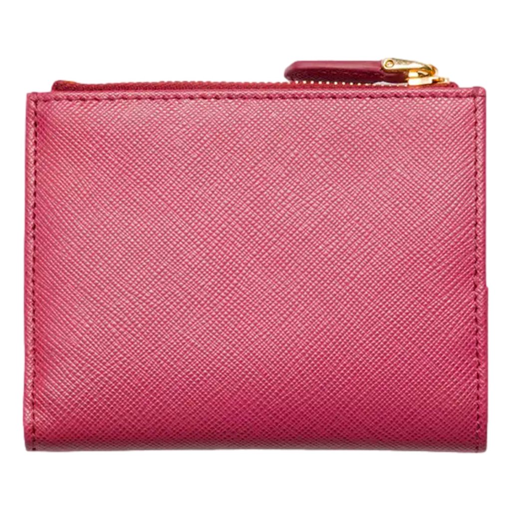 Prada Prada Saffiano Dark Pink Gold Snap Bifold Zip Coin Poc