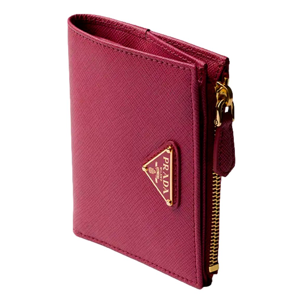 Prada Prada Saffiano Dark Pink Gold Snap Bifold Zip Coin Poc