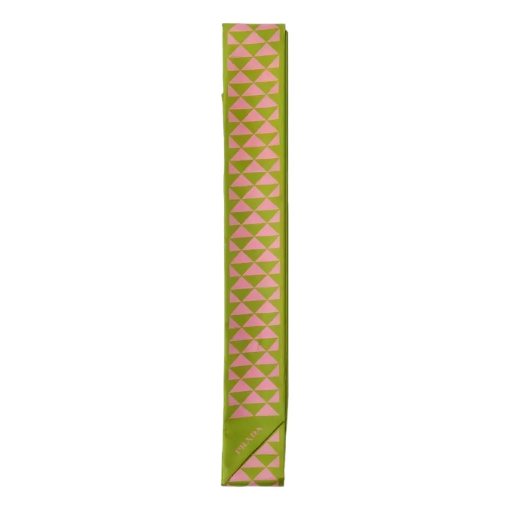 Prada Green and Pink Geometric Print Silk Thin Scarf Green Silk Never worn - Front View