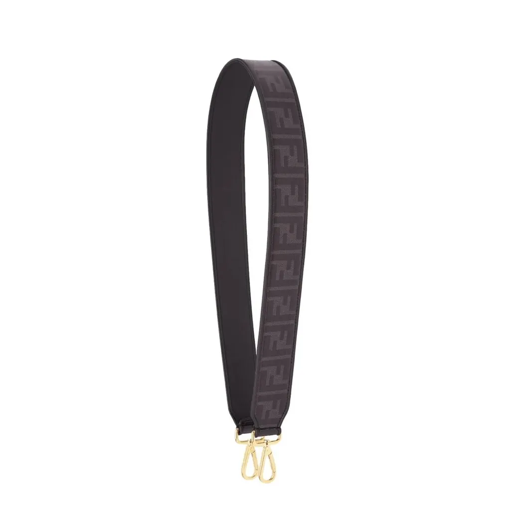 Fendi Strap You FF Zucca Black Glazed Canvas Shoulder Strap Black Leather Never worn - Front View