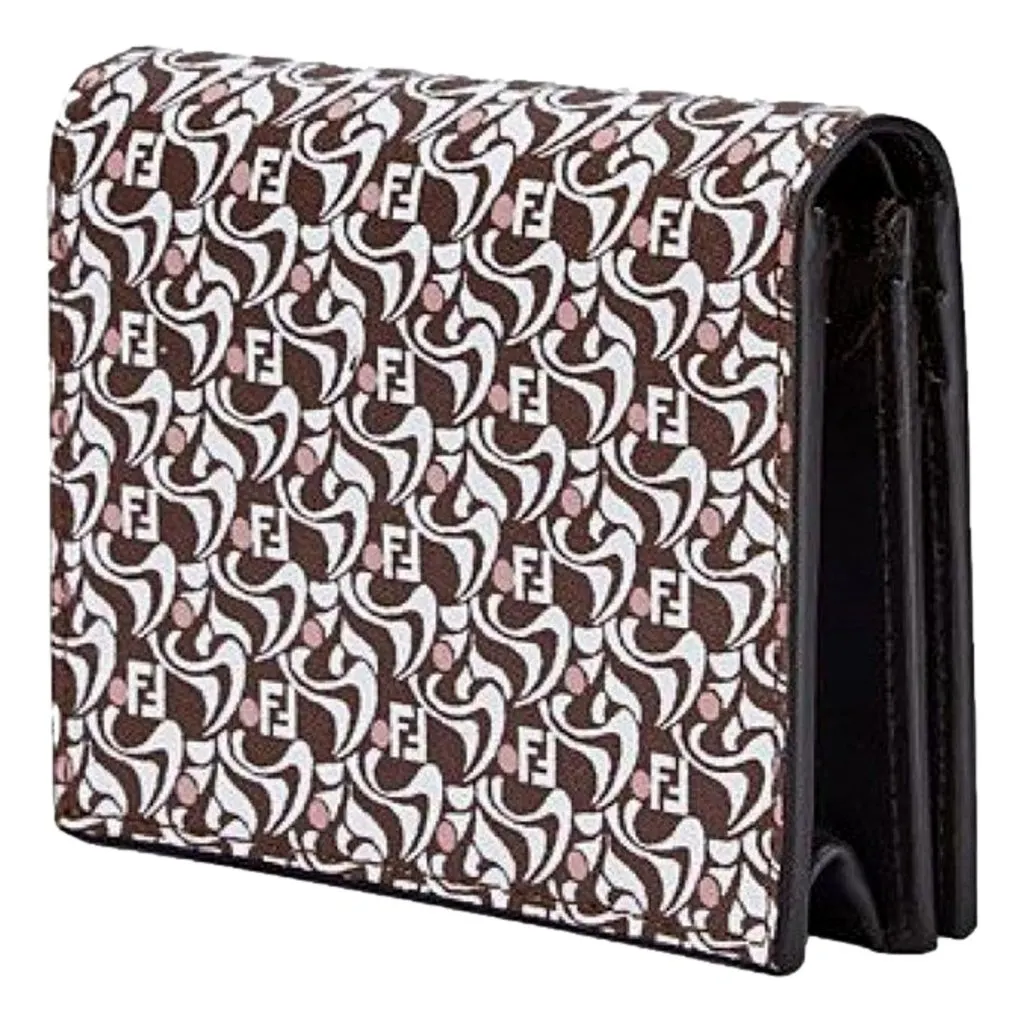Fendi Calf Leather F Logo Brown Pink Small Bifold Wallet Brown Leather Never worn - Inside View