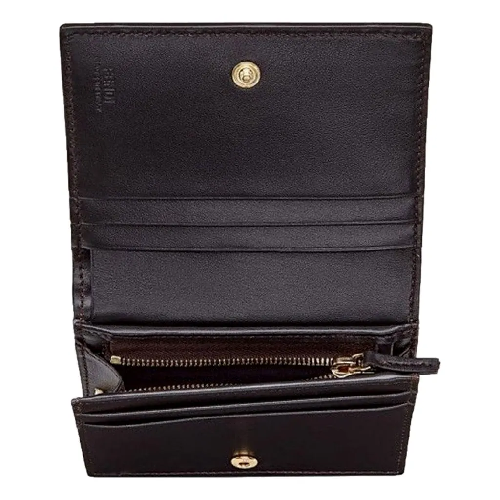Fendi Calf Leather F Logo Brown Pink Small Bifold Wallet Brown Leather Never worn - Box View