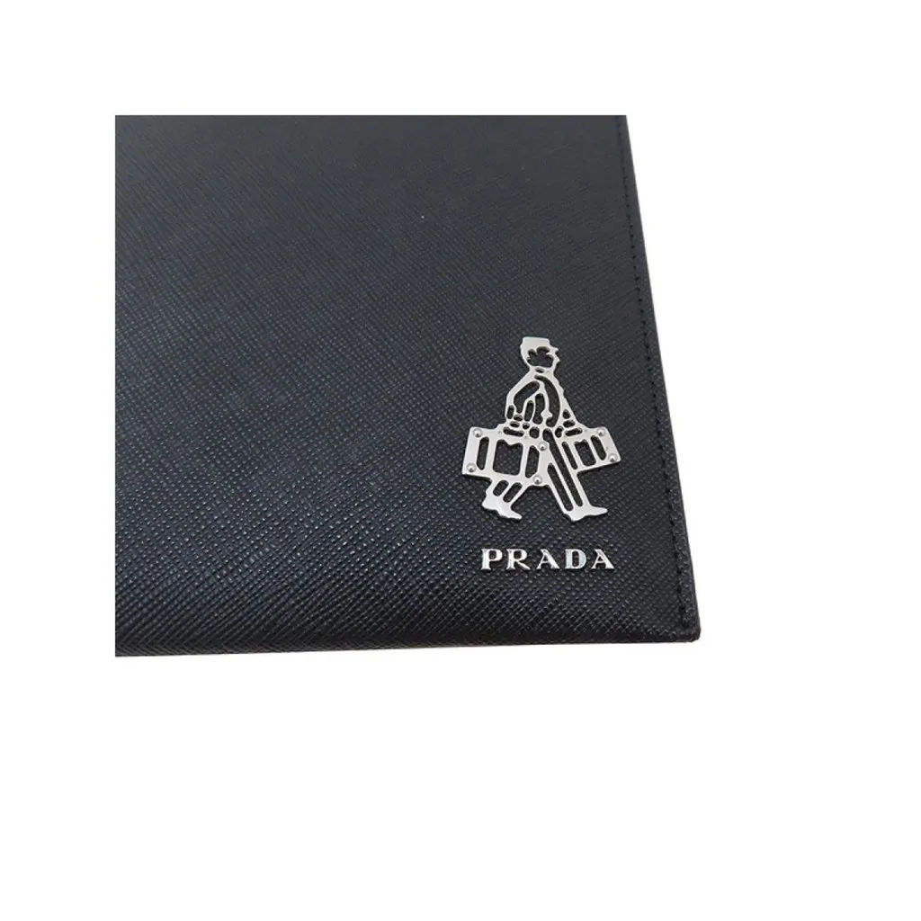 Prada Black Saffiano Voyage Leather Clutch Document Holder Black Leather Never worn - Back View