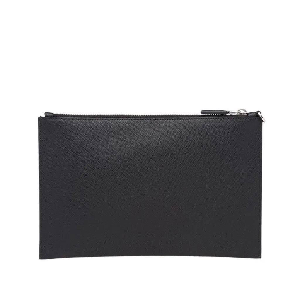 Prada Black Saffiano Voyage Leather Clutch Document Holder Black Leather Never worn - Model View