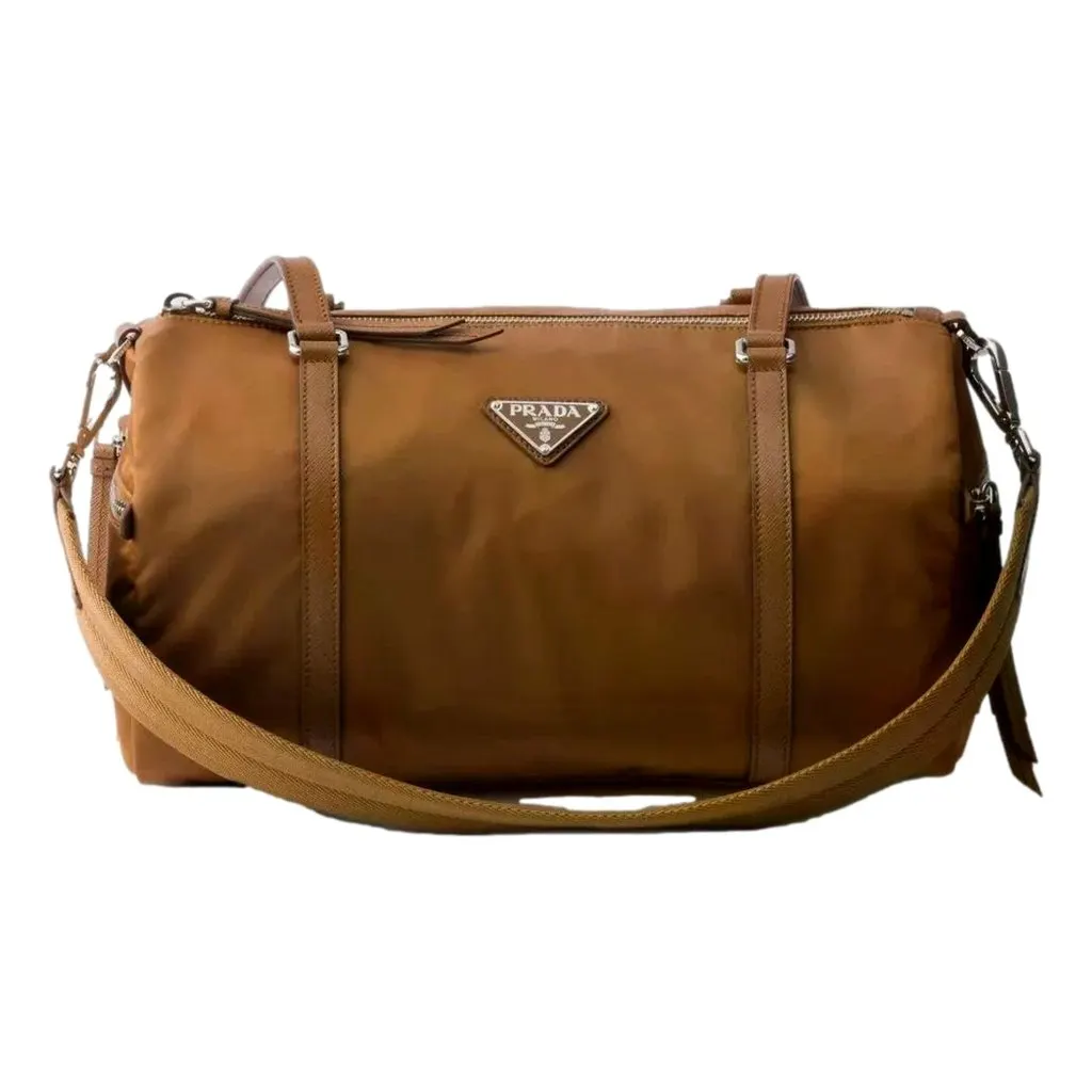 Prada Prada Small Re-Nylon and Saffiano Leather Duffel Bag Brown Brown Leather Never worn - Front View