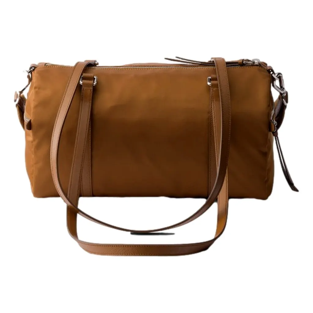 Prada Prada Small Re-Nylon and Saffiano Leather Duffel Bag Brown Brown Leather Never worn - Back View