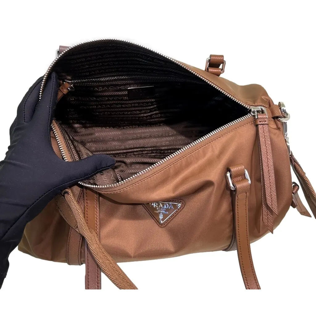 Prada Prada Small Re-Nylon and Saffiano Leather Duffel Bag Brown Brown Leather Never worn - Inside View