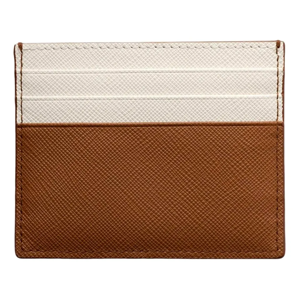 Prada Saffiano Leather Card Holder Wallet Talc White Brown Brown Leather Never worn - Back View