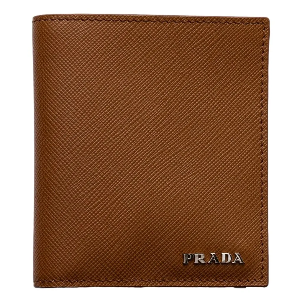Prada Saffiano Leather Bifold Two Tone Brown White Wallet