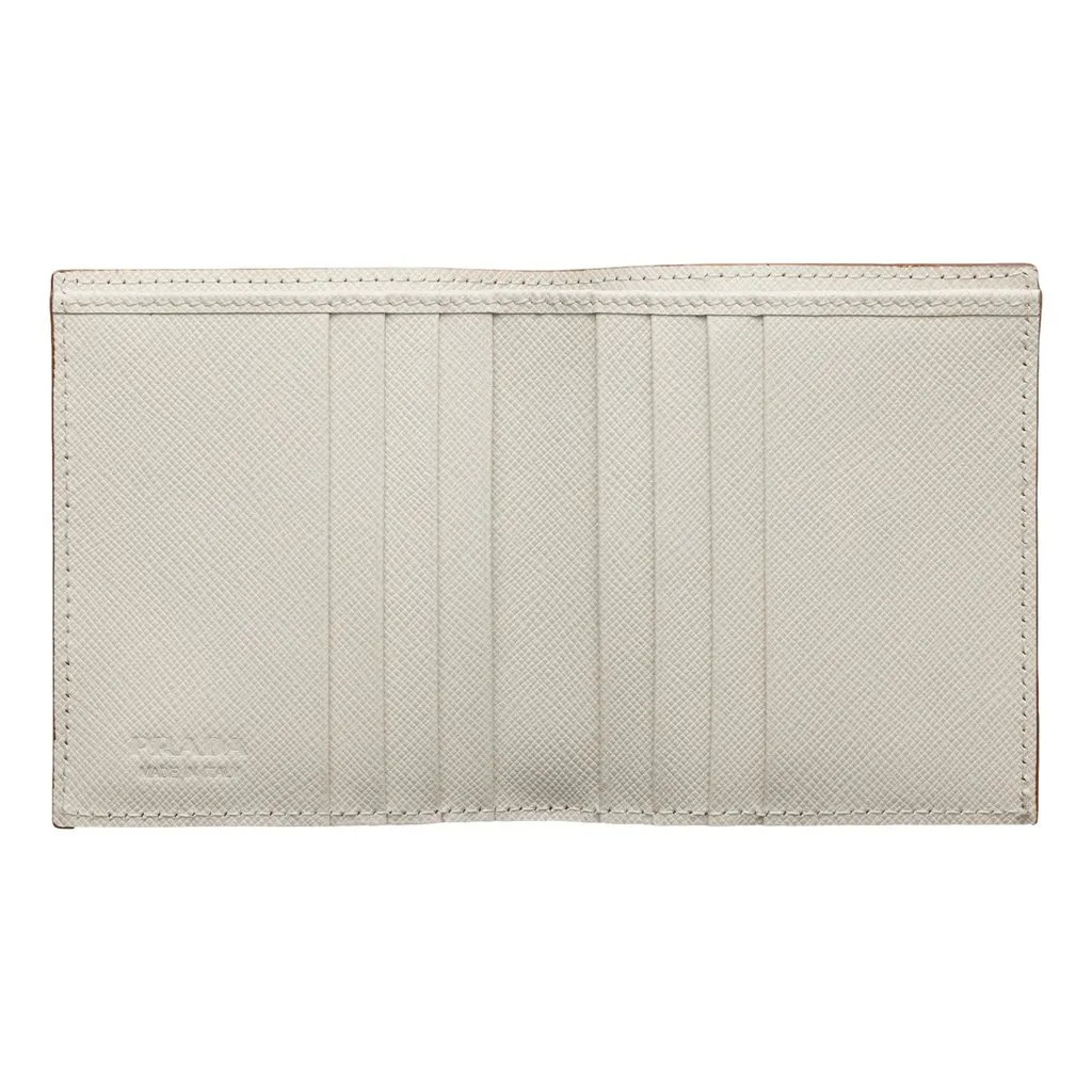 Prada Saffiano Leather Bifold Two Tone Brown White Wallet Brown Leather Never worn - Inside View