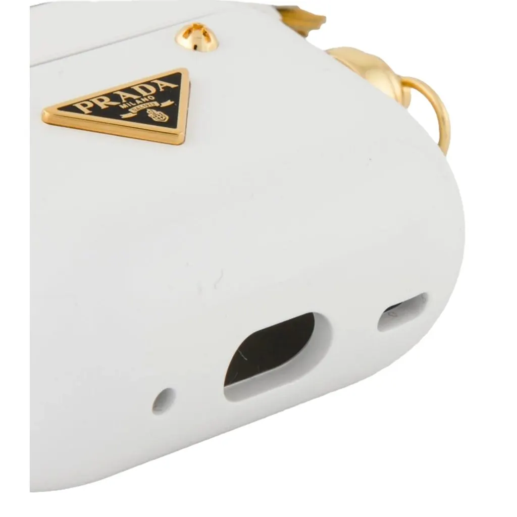 Prada White Floral AirPods Case with Leather Flowers and Gold Hardware White Leather Never worn - Inside View