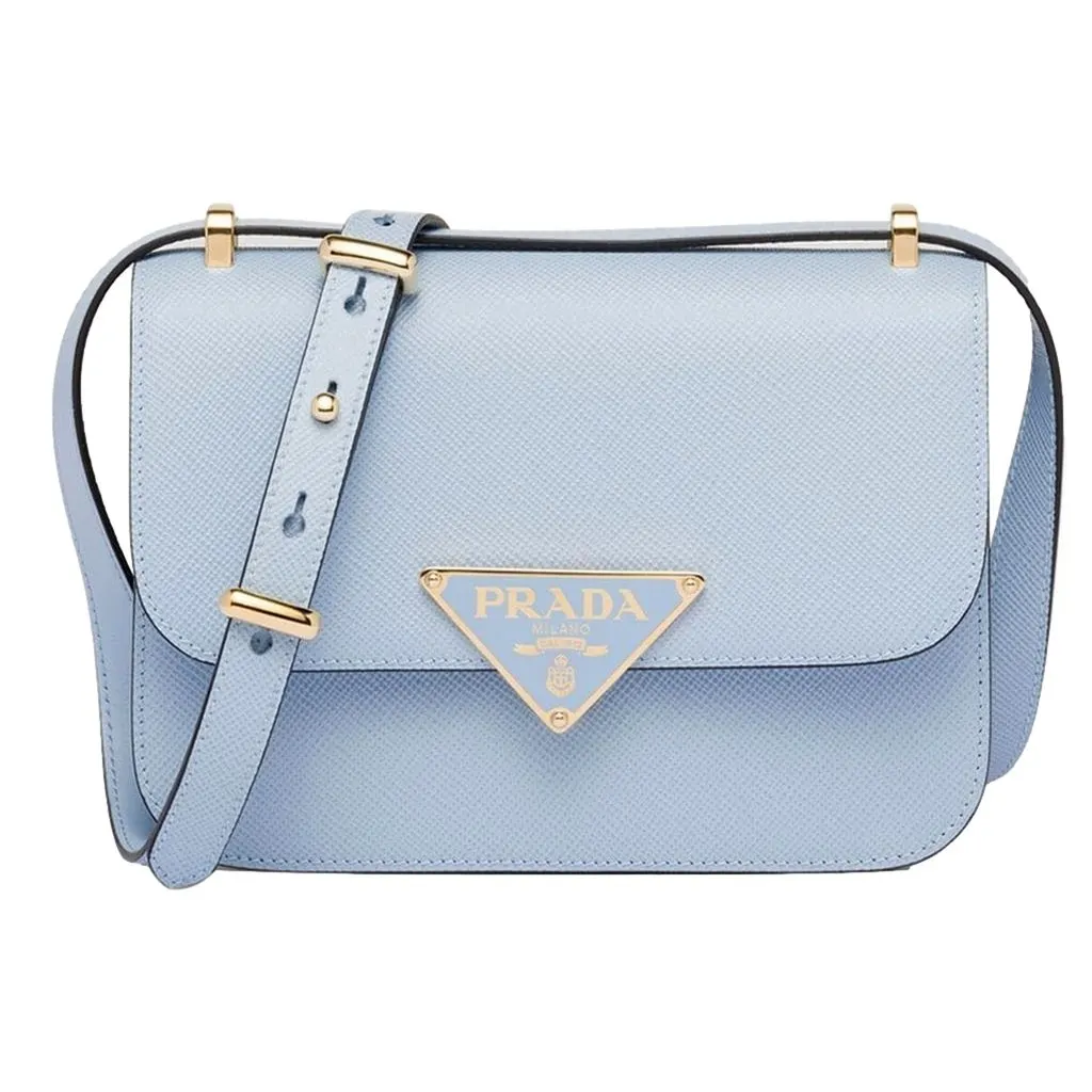 Prada Embleme Triangle Logo Saffiano Leather Crossbody Bag Celeste Blue Blue Leather Never worn - Front View