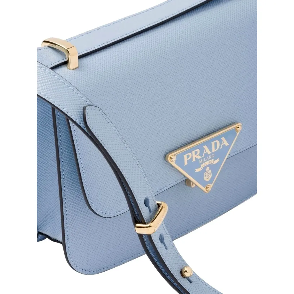 Prada Embleme Triangle Logo Saffiano Leather Crossbody Bag Celeste Blue Blue Leather Never worn - Inside View