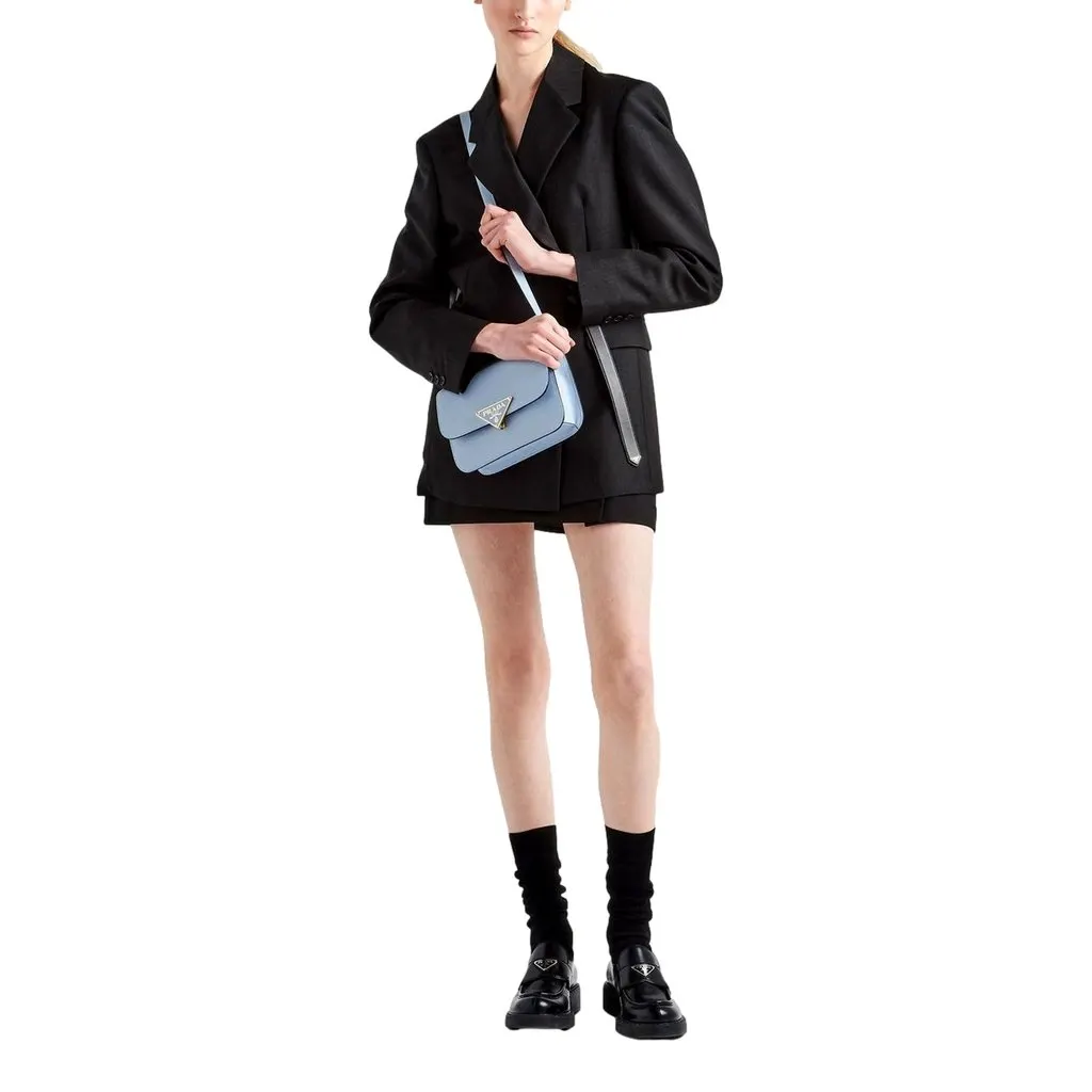 Prada Embleme Triangle Logo Saffiano Leather Crossbody Bag Celeste Blue Blue Leather Never worn - Model View