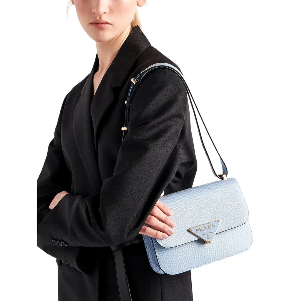 Prada Embleme Triangle Logo Saffiano Leather Crossbody Bag Celeste Blue Blue Leather Never worn - Box View