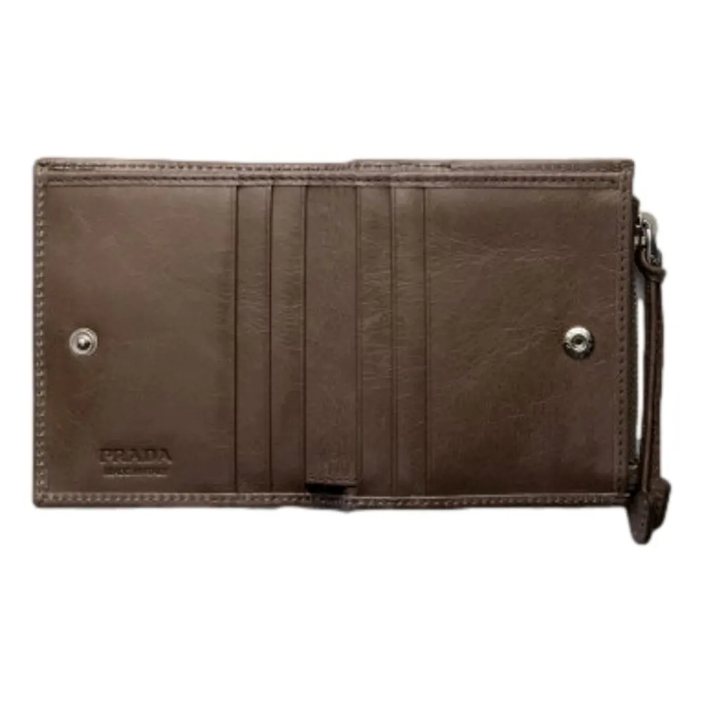 Prada Soft Lux Leather Zipper Bifold Wallet Card Holder Argilla Gray MultiColor Leather Never worn - Inside View