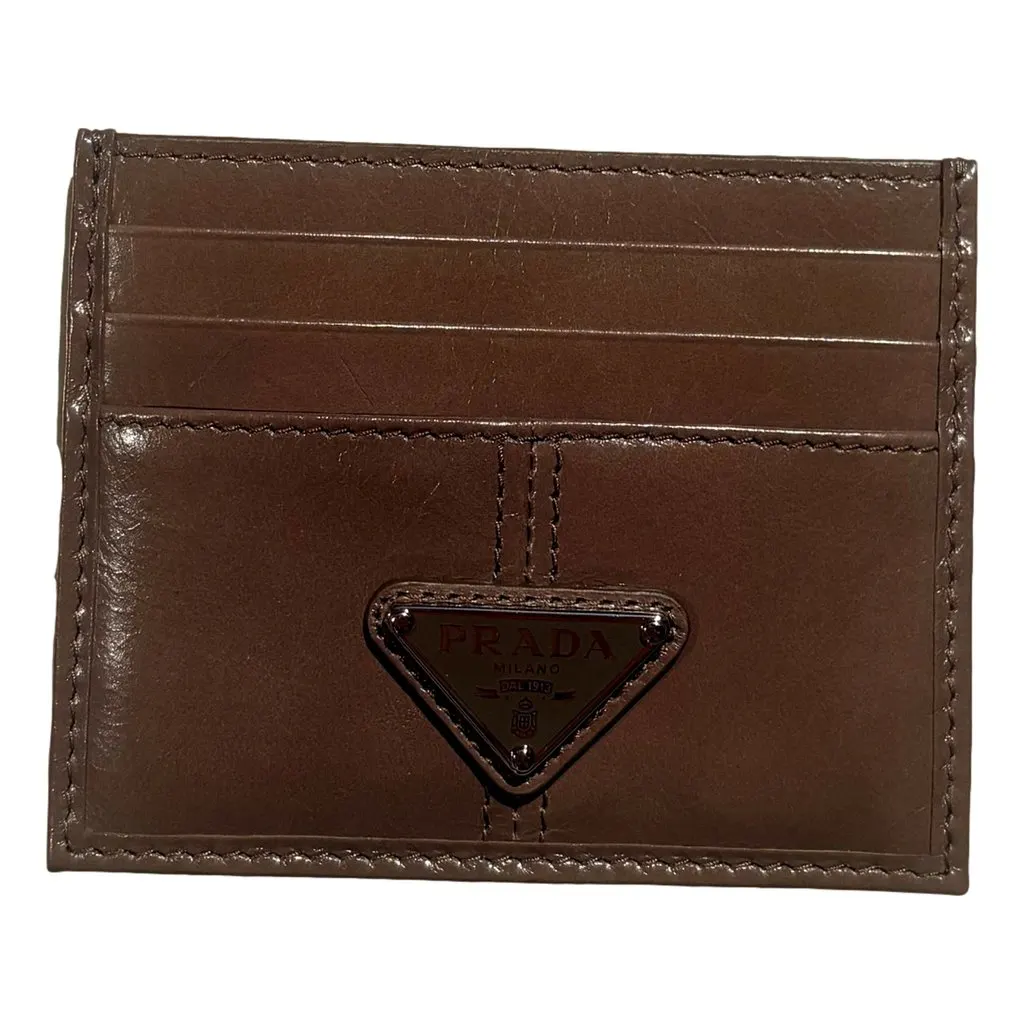 Prada Soft Lux Leather Triangle Logo Card Holder Wallet Argilla Gray