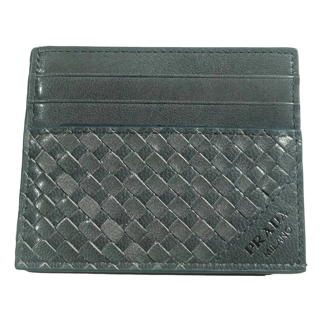Prada Woven Leather Card Case Wallet Marine Blue Blue Leather Never worn - Front View