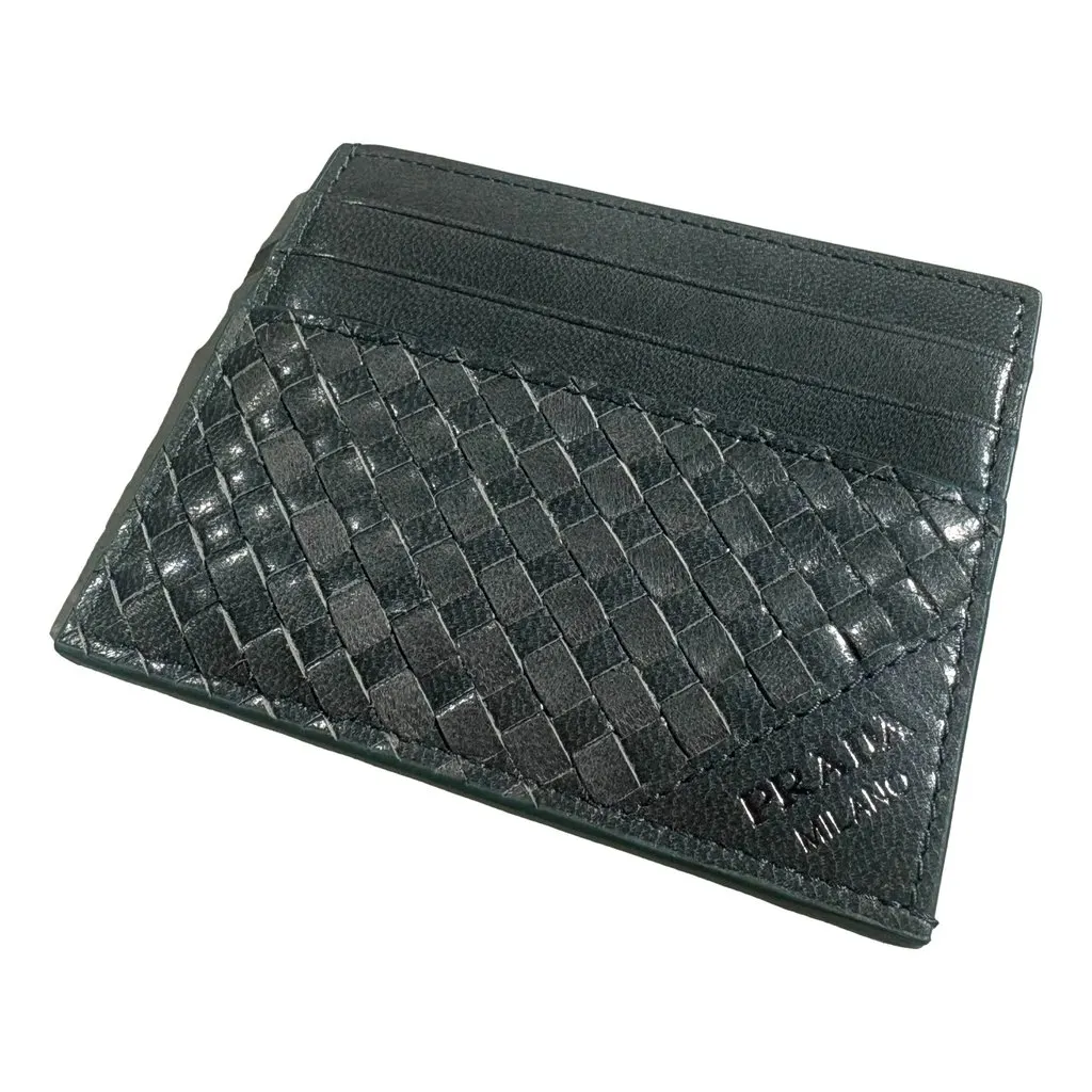 Prada Woven Leather Card Case Wallet Marine Blue Blue Leather Never worn - Back View