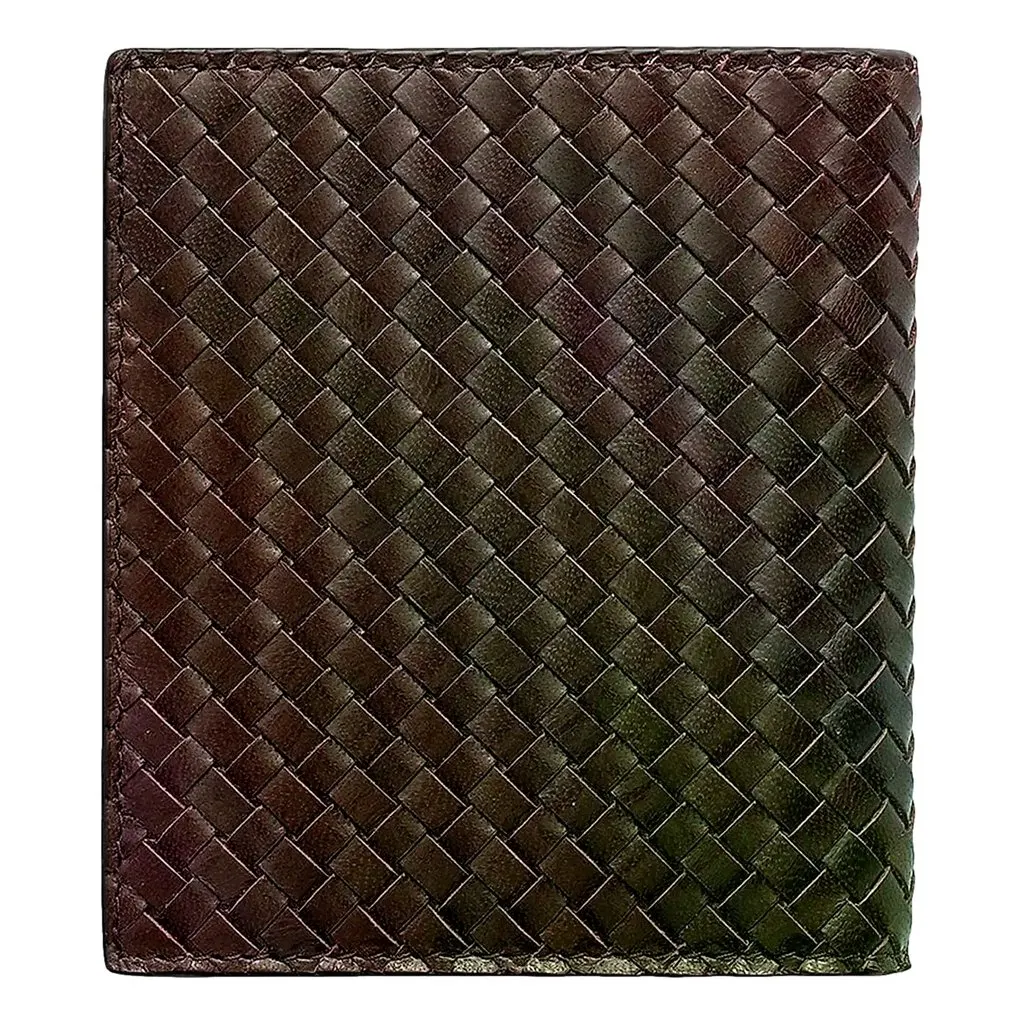 Prada Woven Leather Bifold Wallet Dark Brown Brown Leather Never worn - Back View