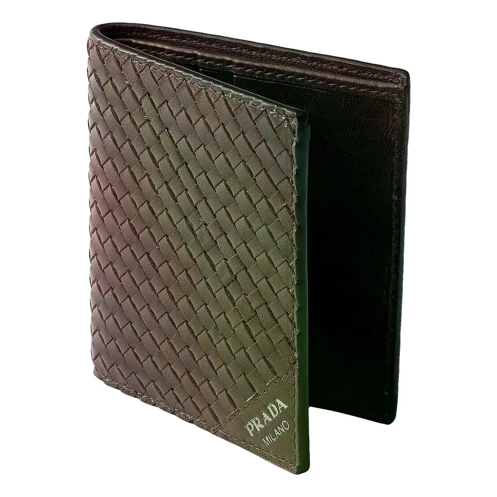 Prada Woven Leather Bifold Wallet Dark Brown Brown Leather Never worn - Inside View