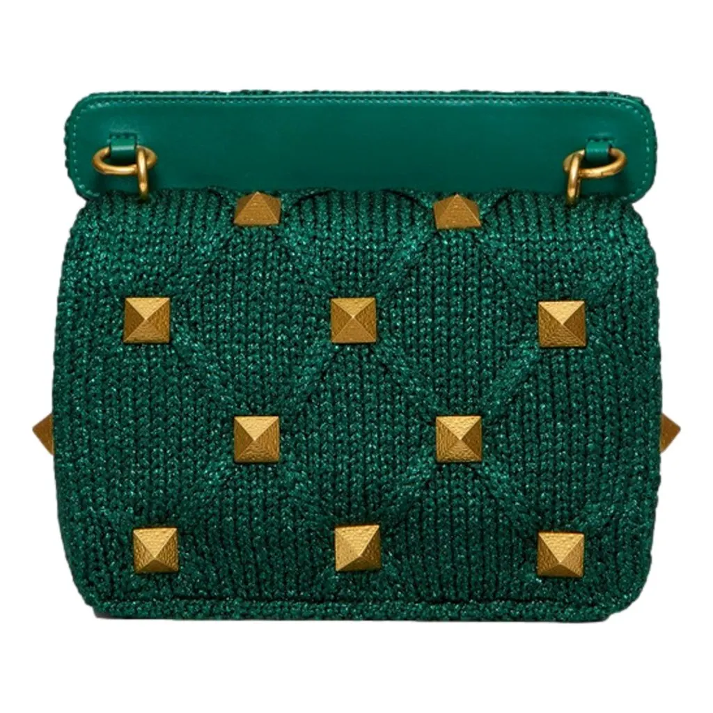Valentino Garavani Roman Stud Medium Shoulder Bag Metallic Green Lurex Green Leather Never worn - Back View