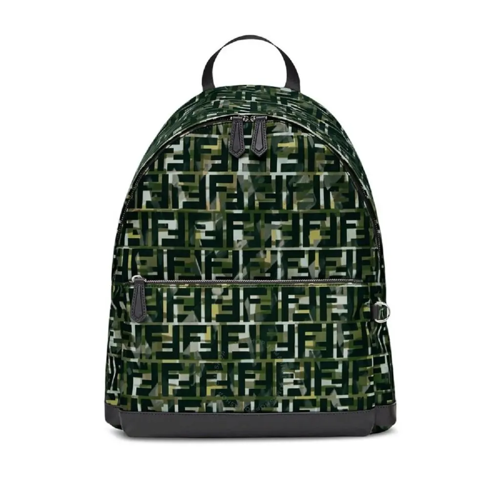 Fendi FF Zucca Nylon Multicolor Camouflage Print Large Backpack Black Never worn - Front View