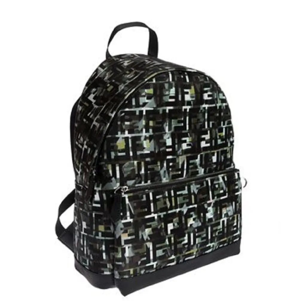 Fendi FF Zucca Nylon Multicolor Camouflage Print Large Backpack Black Never worn - Back View