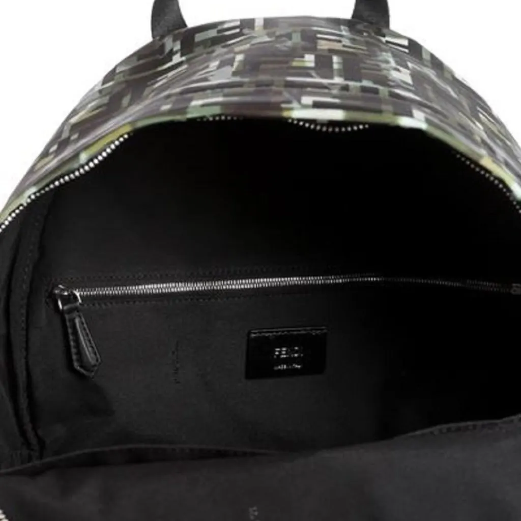 Fendi FF Zucca Nylon Multicolor Camouflage Print Large Backpack Black Never worn - Inside View