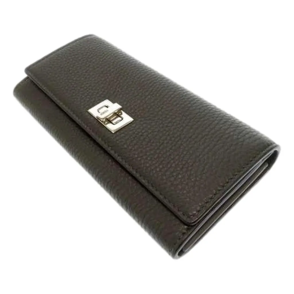 Fendi Peekaboo Turn Lock Black Grained Leather Continental Long Wallet Silver Hardware Green Leather Never worn - Box View