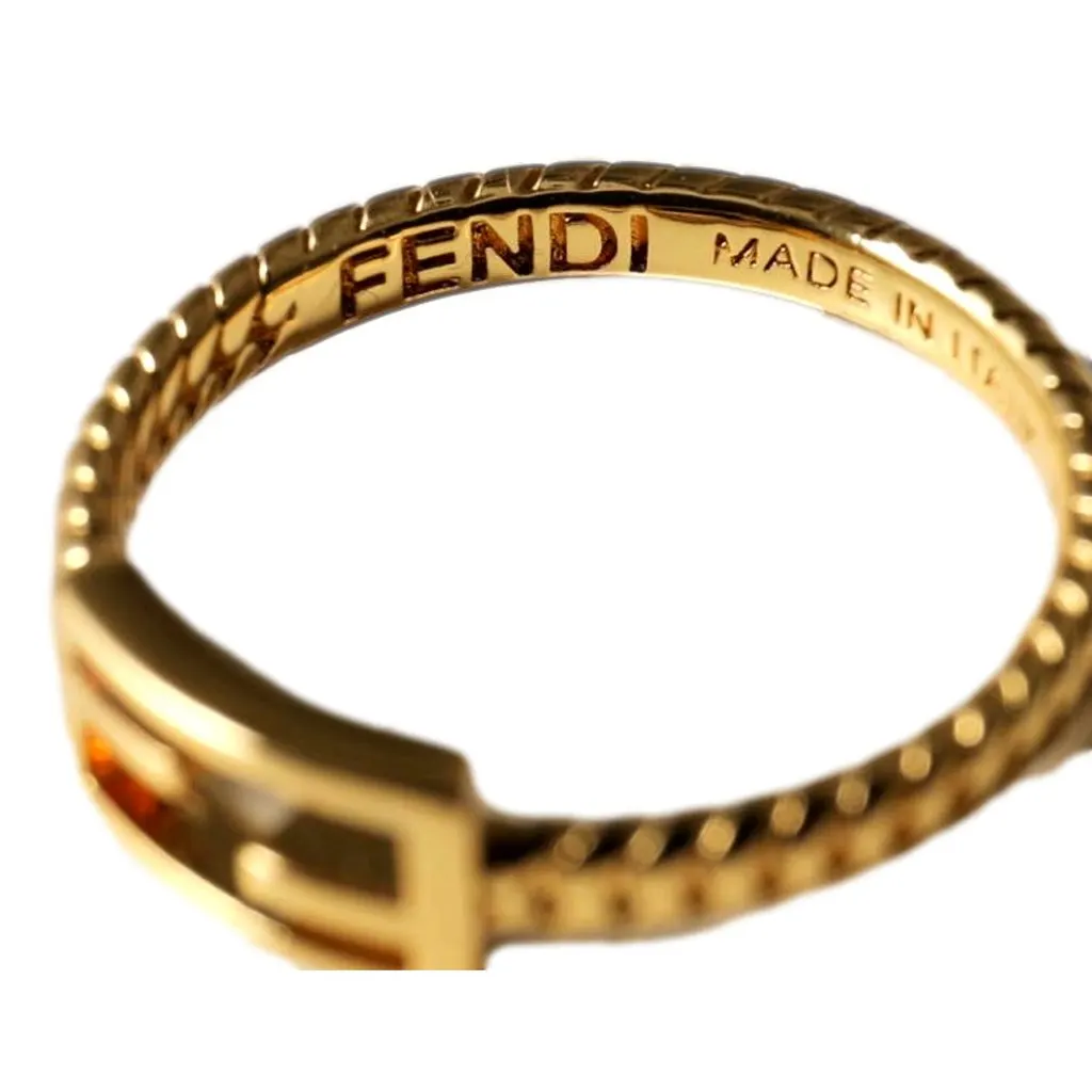 Fendi Baguette FF Logo Ring Gold Tone Twist Metal Band Medium Yellow Never worn - Model View