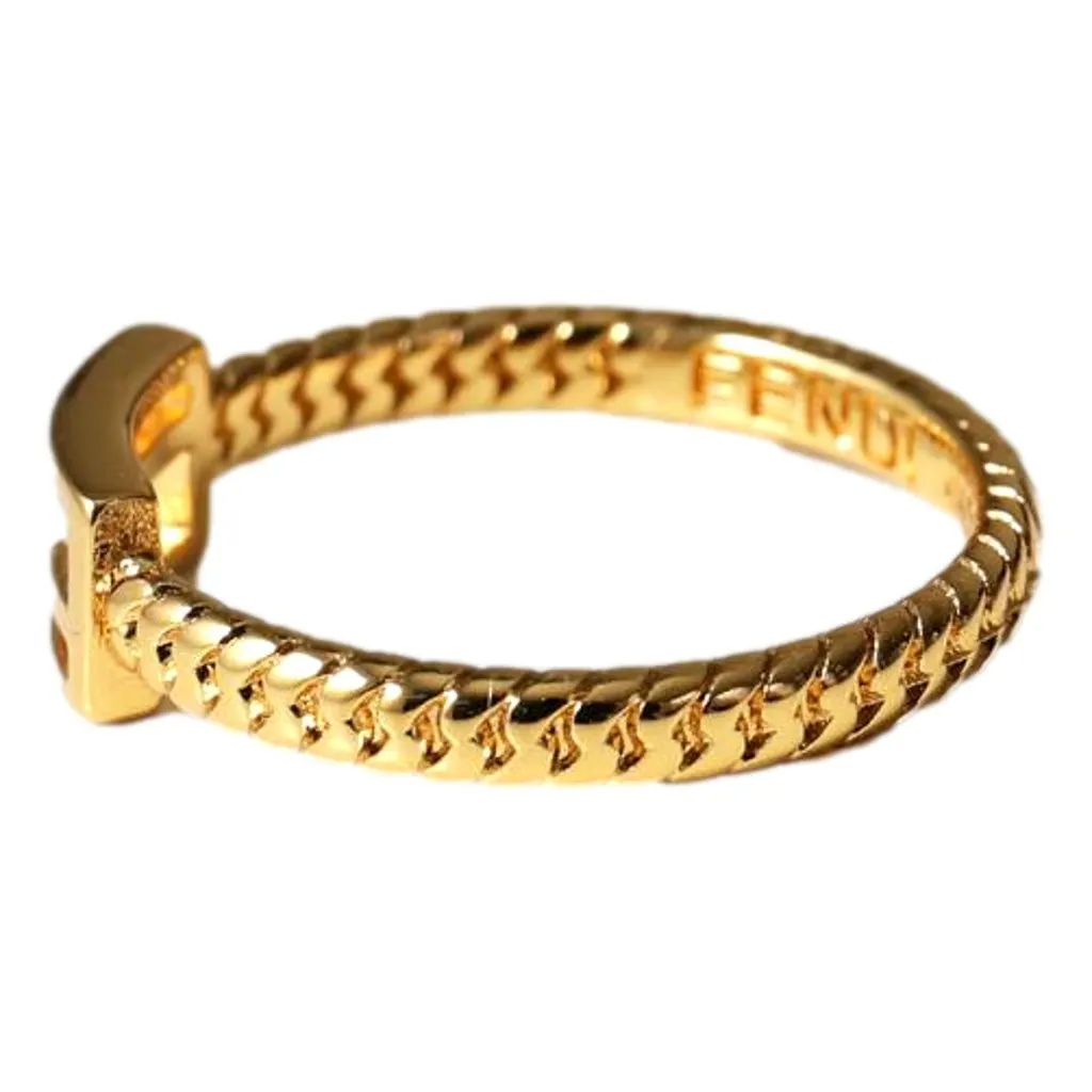 Fendi Baguette FF Logo Ring Gold Tone Twist Metal Band Small Yellow Never worn - Back View