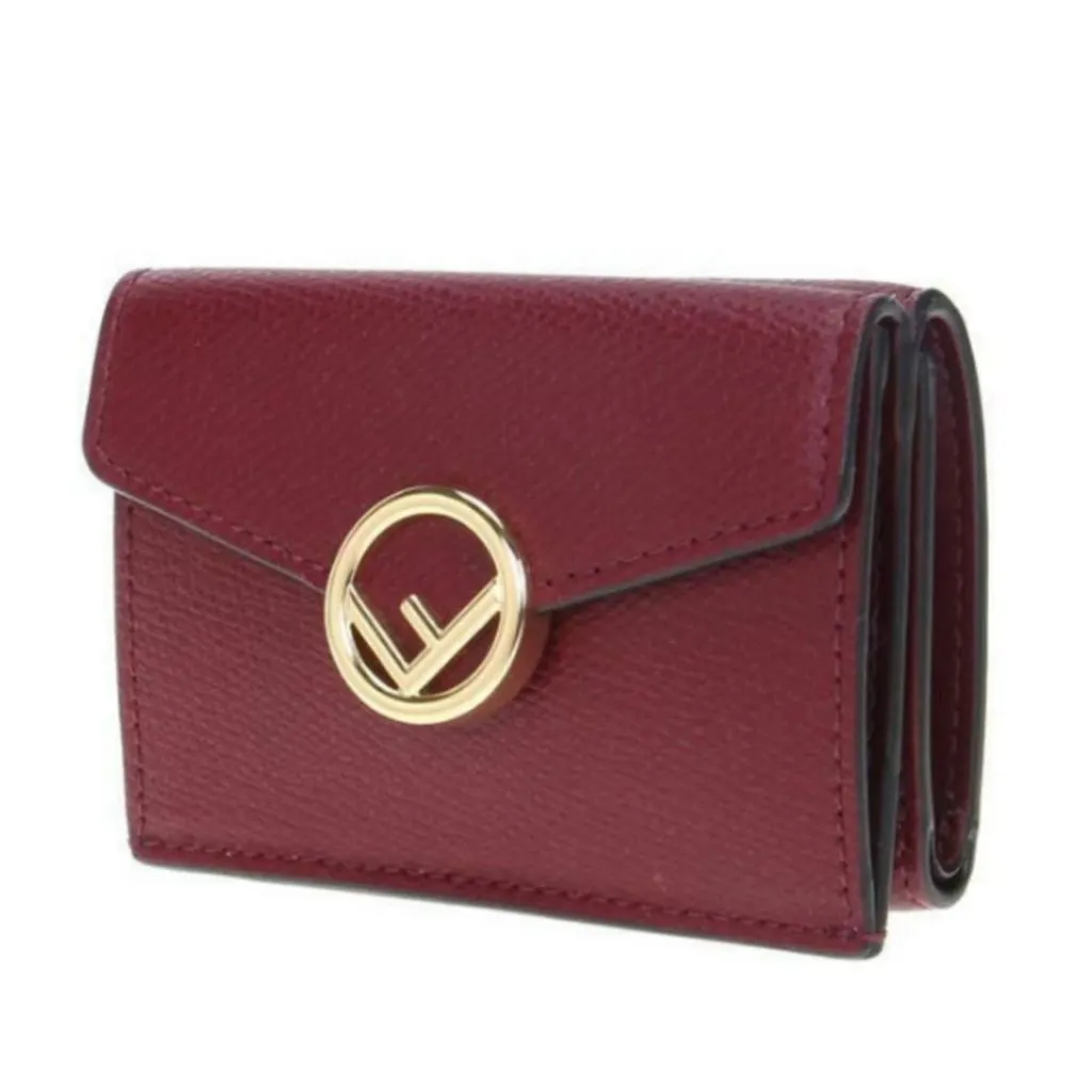 Fendi F Logo Barolo Red Leather Micro Trifold Wallet MultiColor Leather Never worn - Box View