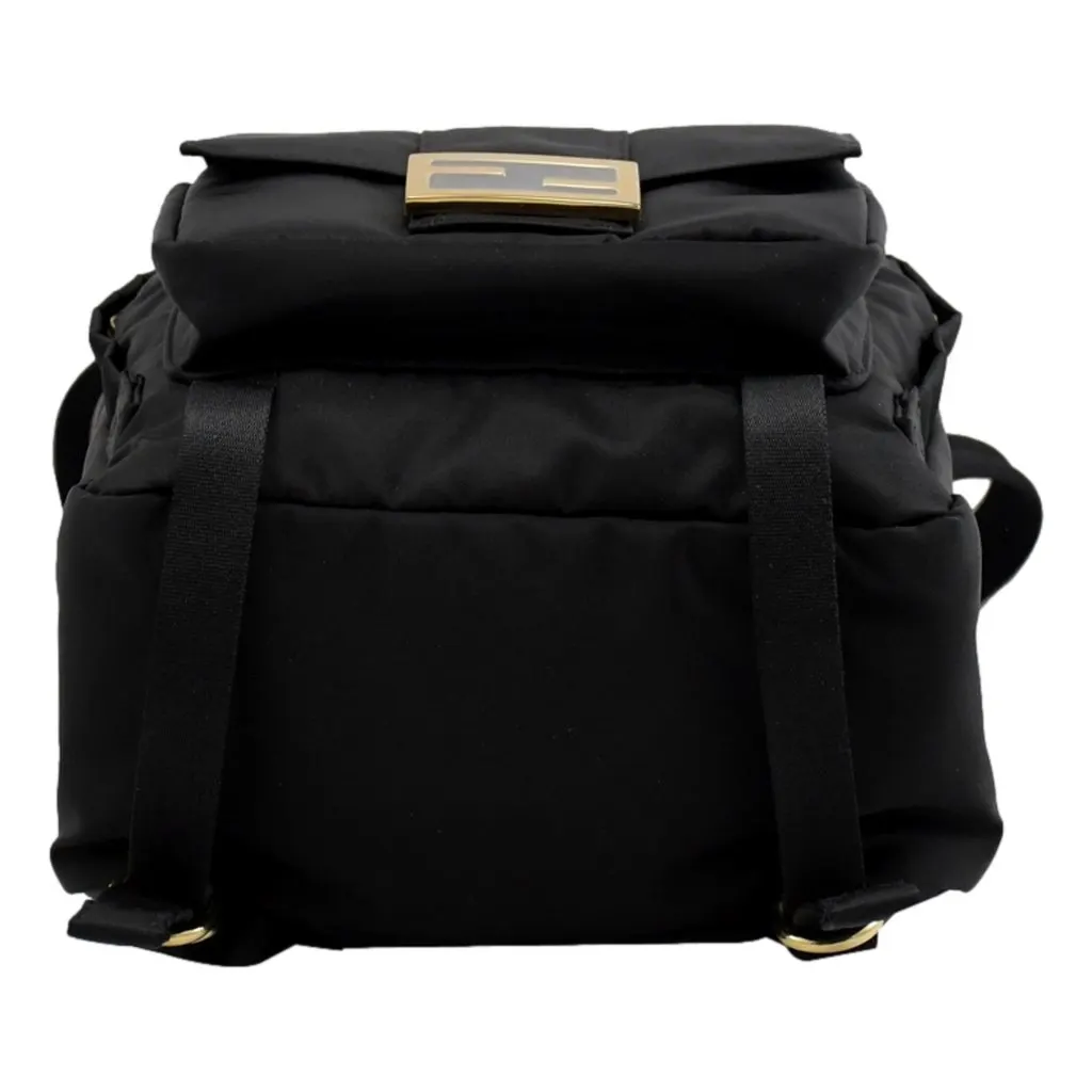 Fendi Baguette Black Nylon Small Backpack Travel Bag Gold Logo Black Never worn - Box View