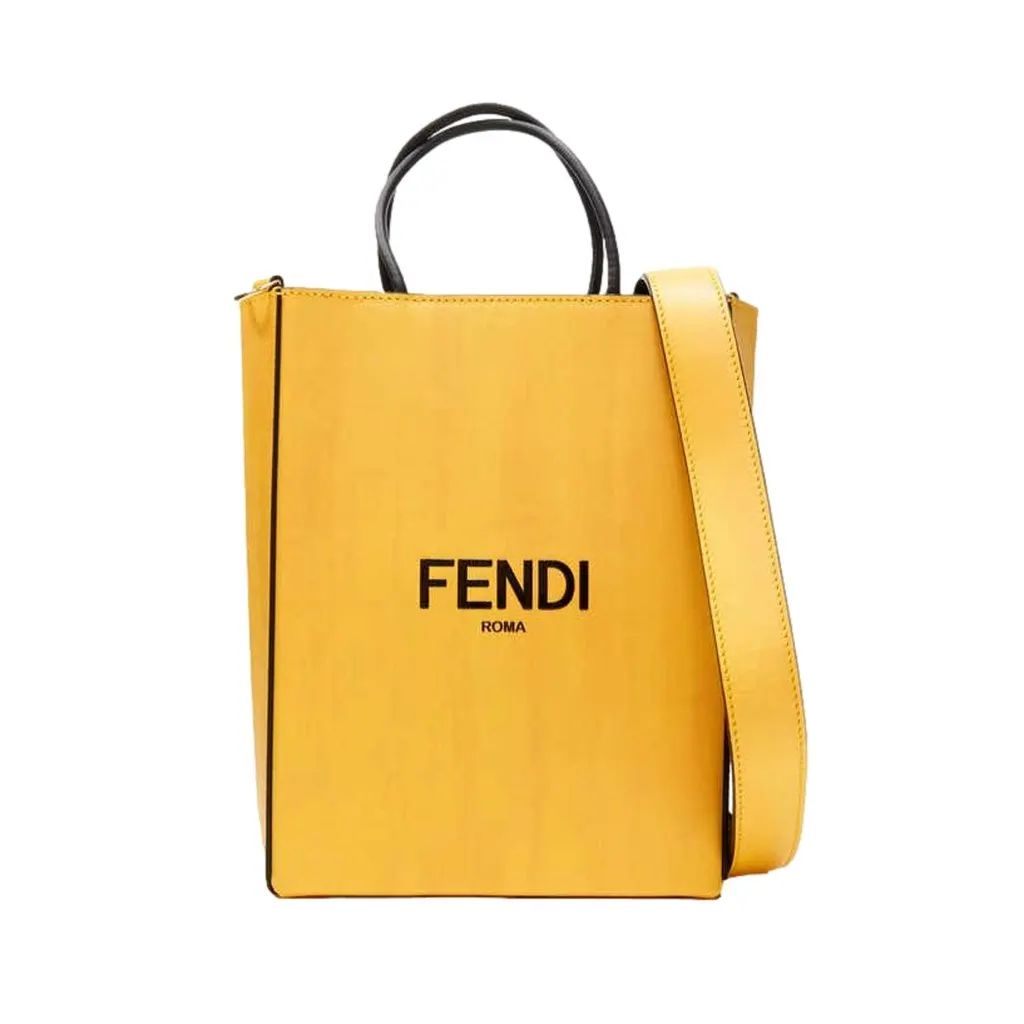 Fendi Roma 2Way Embossed Yellow Leather Crossbody Shopping Tote Bag Yellow Leather Never worn - Front View