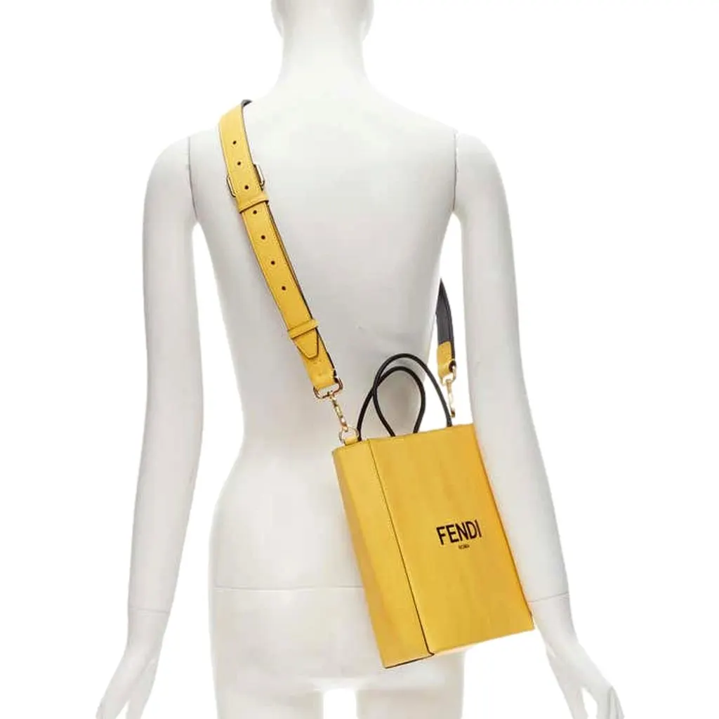 Fendi Roma 2Way Embossed Yellow Leather Crossbody Shopping Tote Bag Yellow Leather Never worn - Back View