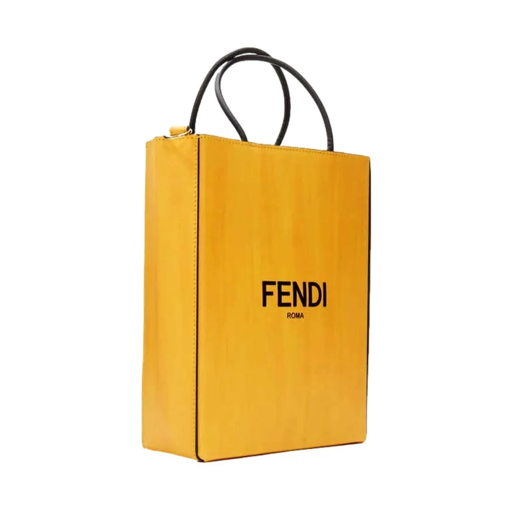 Fendi Roma 2Way Embossed Yellow Leather Crossbody Shopping Tote Bag Yellow Leather Never worn - Inside View