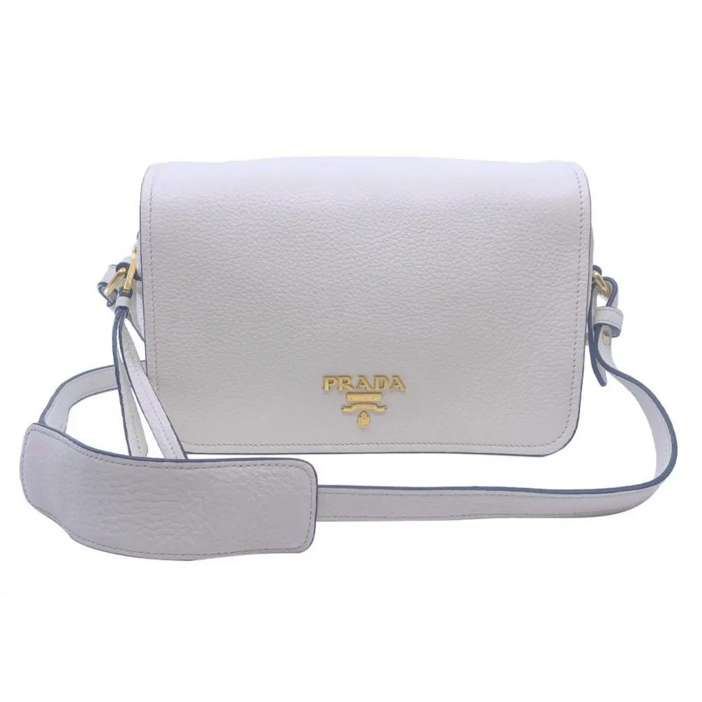 Prada Ivory Vitello Phenix Leather Flap Crossbody Bag White Leather Never worn - Front View