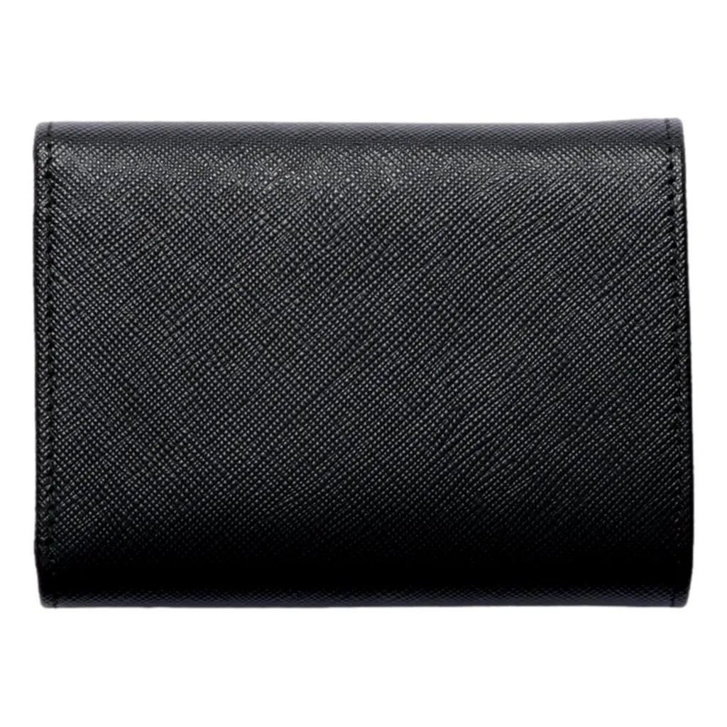 Prada Saffiano Leather Black Hibiscus Multicolor Trifold Coin Zipper Card Snap Wallet Black Leather Never worn - Back View