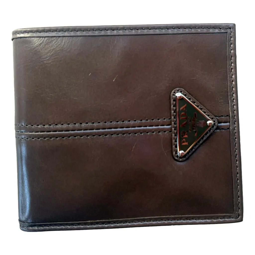 Prada Soft Lux Leather Triangle Logo Bifold Wallet Argilla Gray Brown Leather Never worn - Front View
