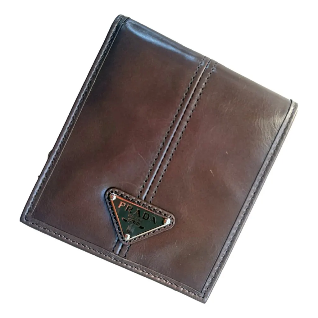 Prada Soft Lux Leather Triangle Logo Bifold Wallet Argilla Gray Brown Leather Never worn - Back View